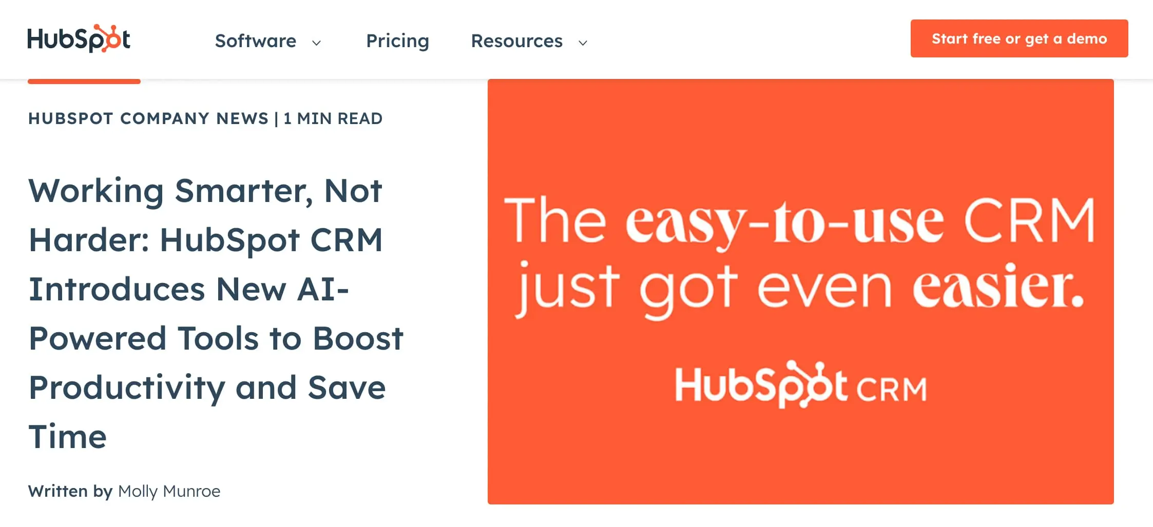 A screenshot of the Hubspot website, one of the best ai tools for digital marketing 