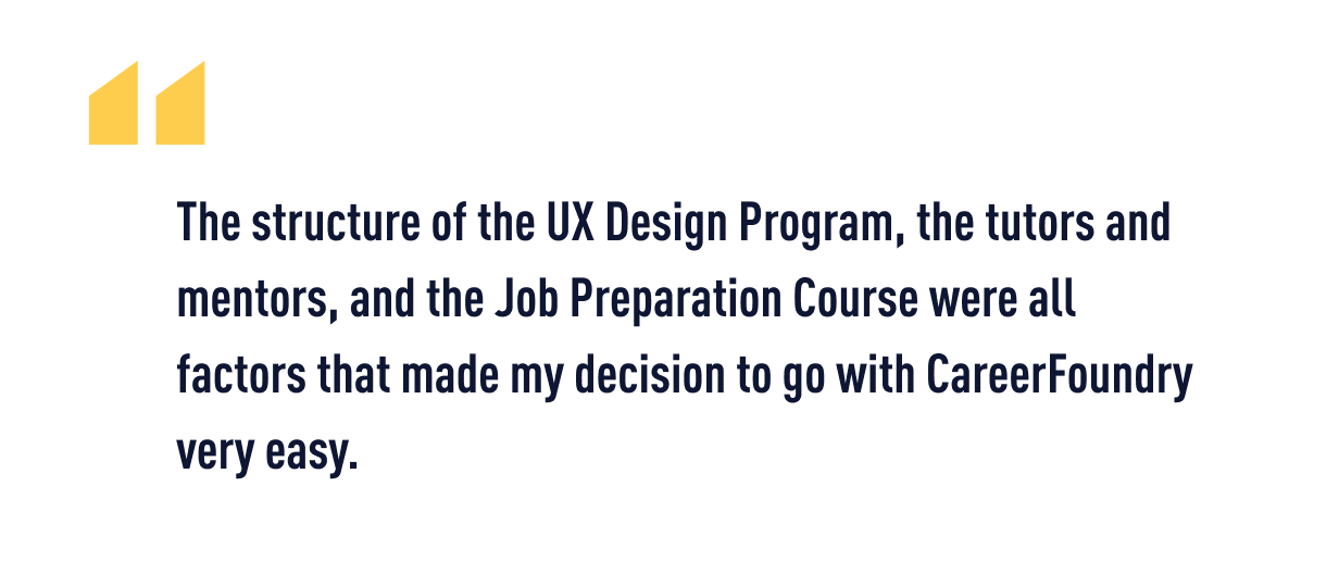 A quote from Susana about her career change from nursing to product design