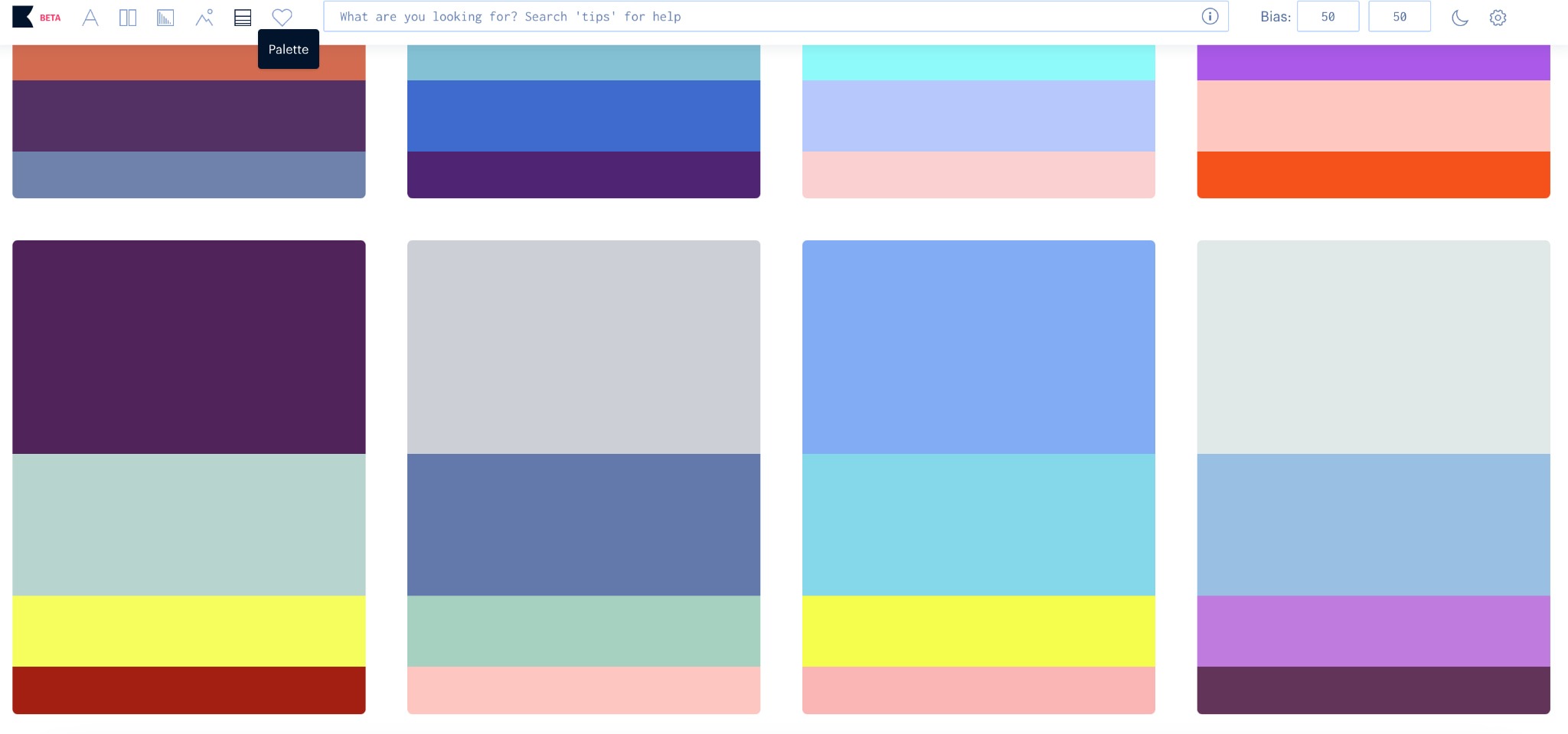 A screenshot from Khroma's palette search 