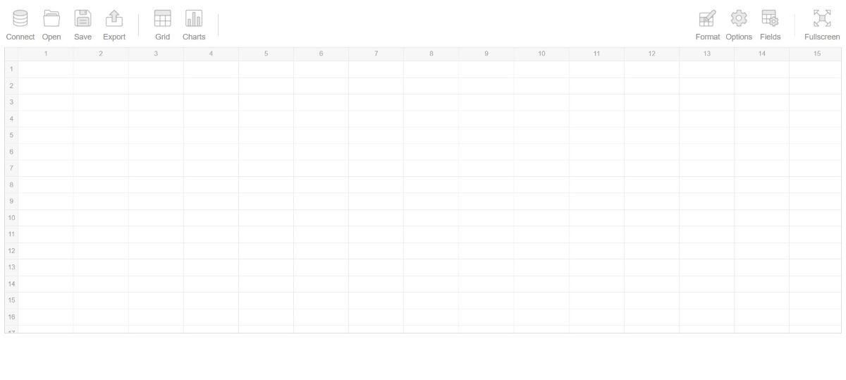 An example of an empty Flexmonster pivot table with Toolbar.