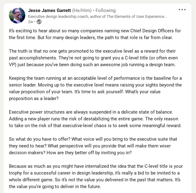 A screenshot of UX design expert Jesse James Garrett's social media