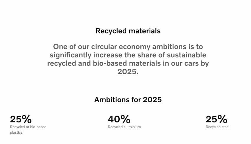 A screenshot from Volvo Cars' website showing their ambition to be a circular business by 2040.