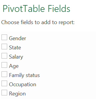 A screen grab of the "Pivot table fields" window in MS Excel