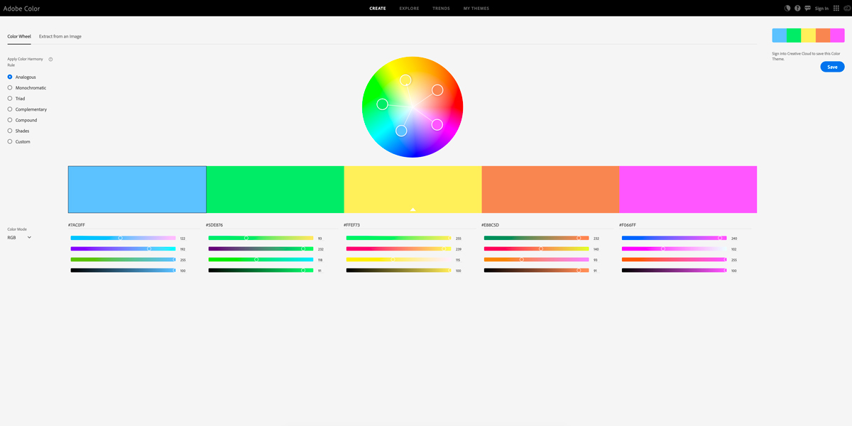 A color wheel in Adobe CC