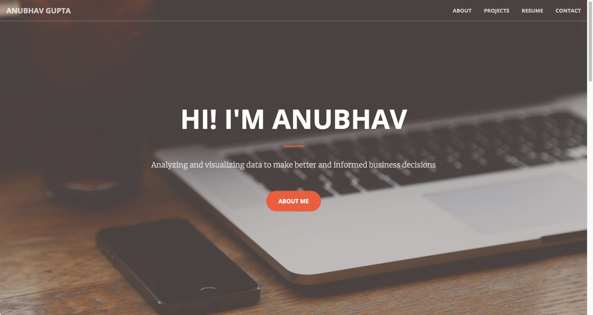 The homepage of Anubhav Gupta's data analytics portfolio