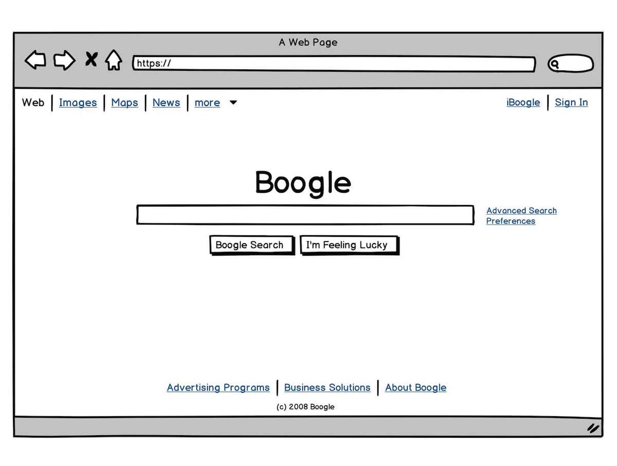 Example of a wireframe made in one of the free wireframe tools, Balsamiq