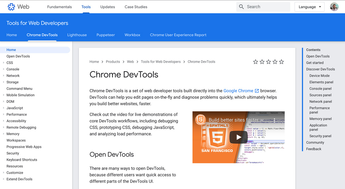 Chrome Developer Tools jump page