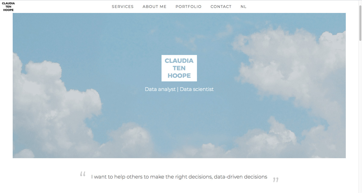 A screenshot from Claudia ten Hoope's data analytics portfolio homepage
