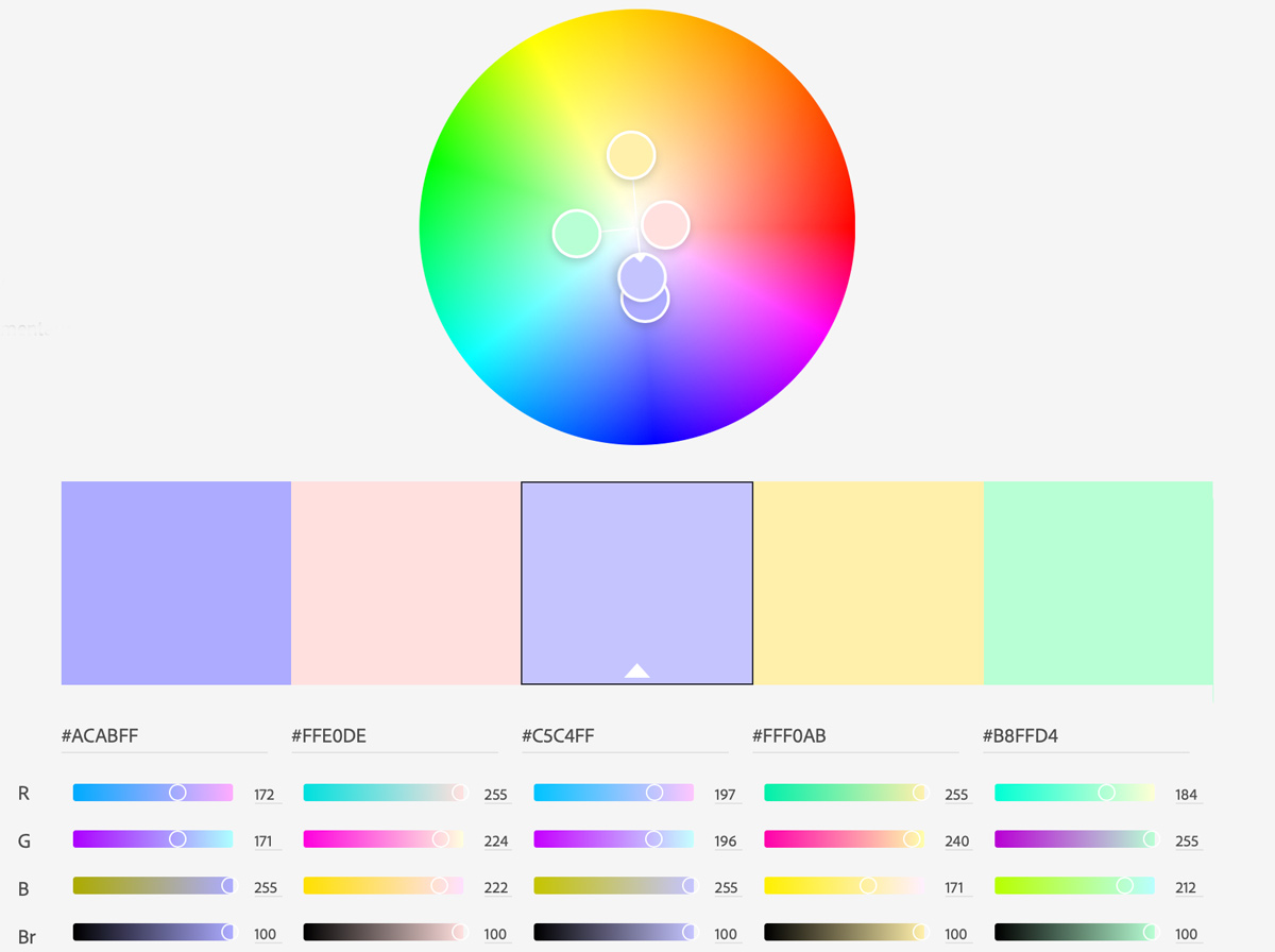 Example of color palettes and hex codes