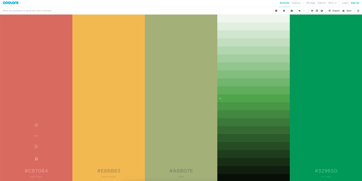 A color palette from the coloors website
