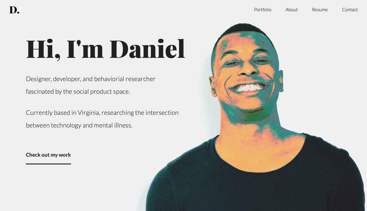 The homepage of Daniel Autry's UX portfolio examples