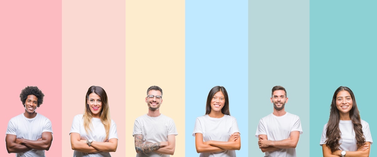 Portrait gallery of different user personas with colorful backdrops
