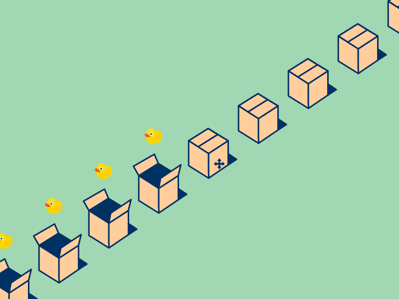 Animation of ducks going into cardboard boxes - illustrating a clickstream