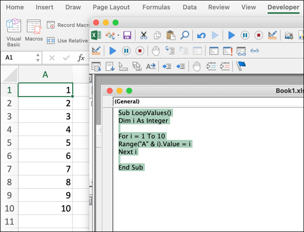 A VBA code snippet in Microsoft Excel