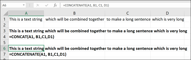 An example of the CONCATENATE function in usage