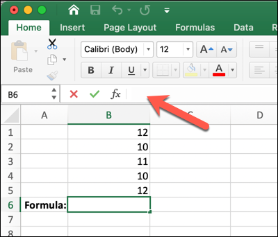 A Microsoft Excel worksheet with an arrow pointing to the formula bar