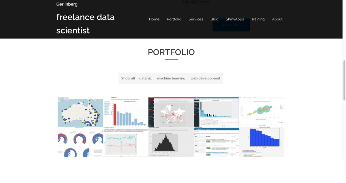 The homepage of Ger Inberg's data analytics portfolio website