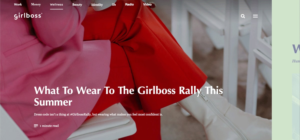 Girlboss homepage user interface design
