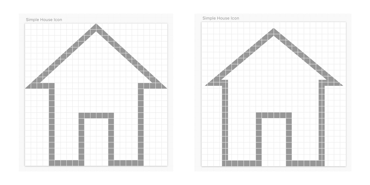 Two house icons drawn on a grid