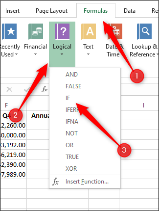 The IF function in the logical drop-down box in Microsoft Excel
