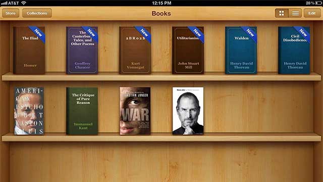 Example of the iPad interface with a realistic bookshelf image