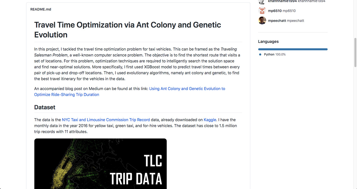 A case study from James Le's portfolio, titled "Travel time optimization via ant colony and genetic evolution"