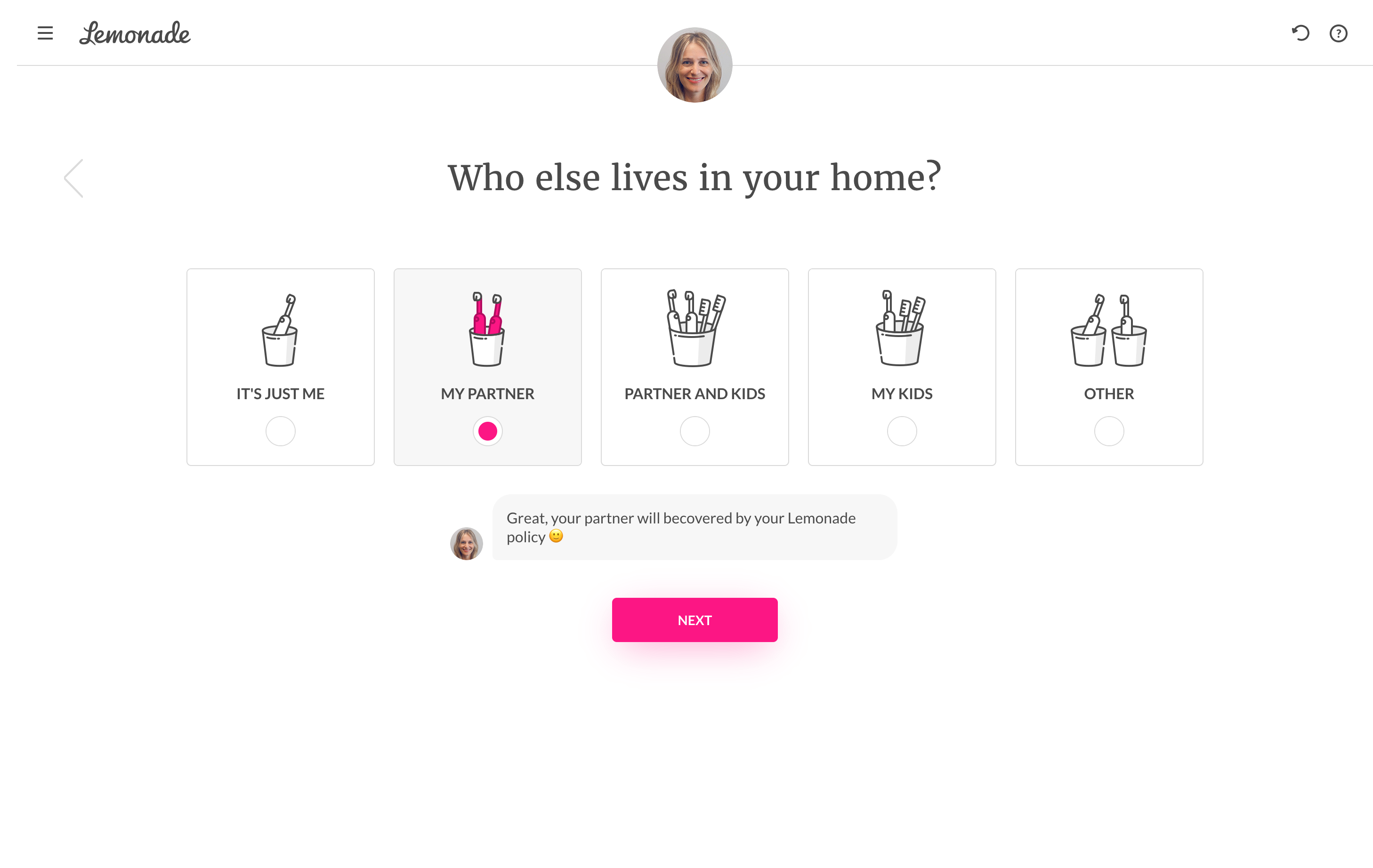 Insurance company Lemonade uses toothbrushes to represent users and their families during sign-up.