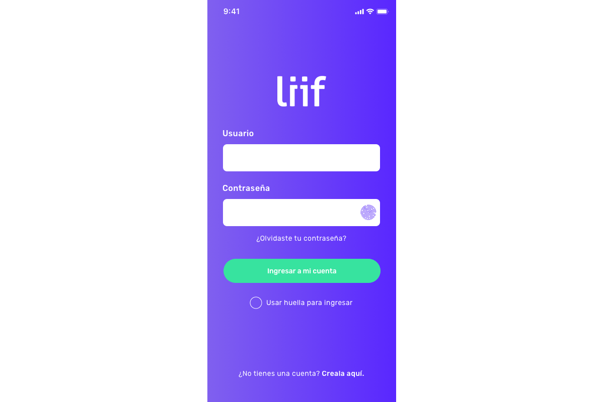 A screen grab of the liif login screen, showing appropriate spacing between UI elements