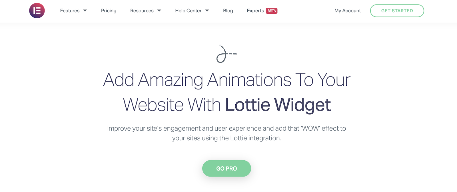 Elementor product page for the Lottie Widget