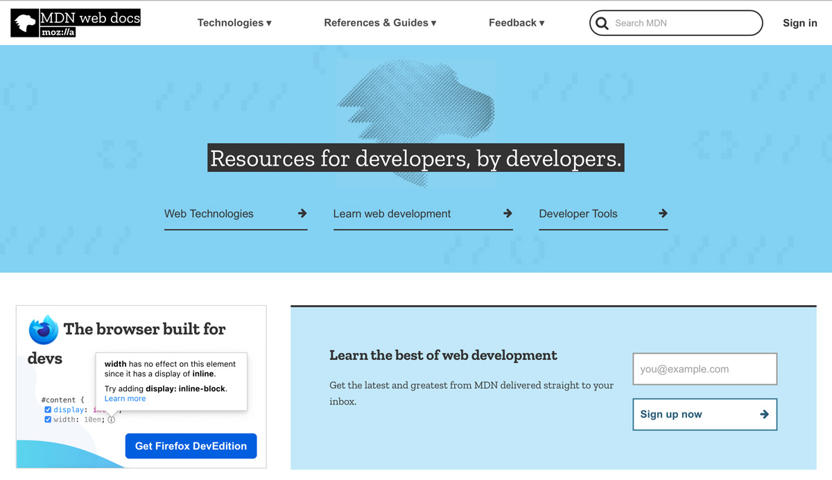 Mozilla Development Network home page