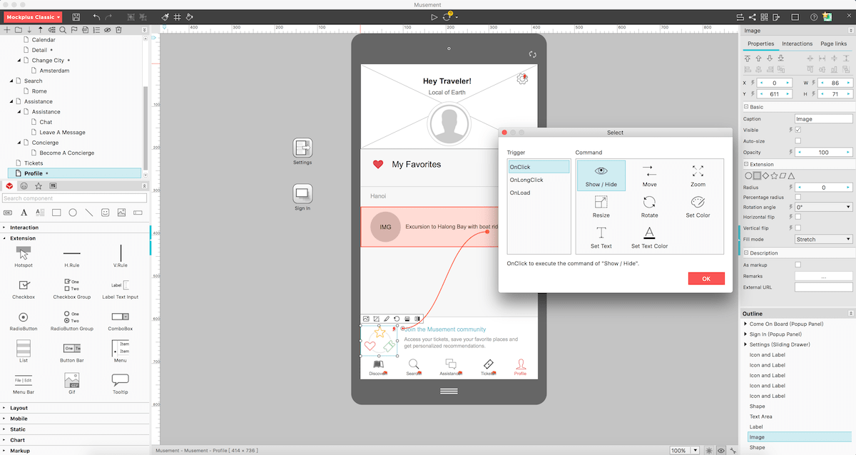 The Mockplus free wireframe tool and its interface