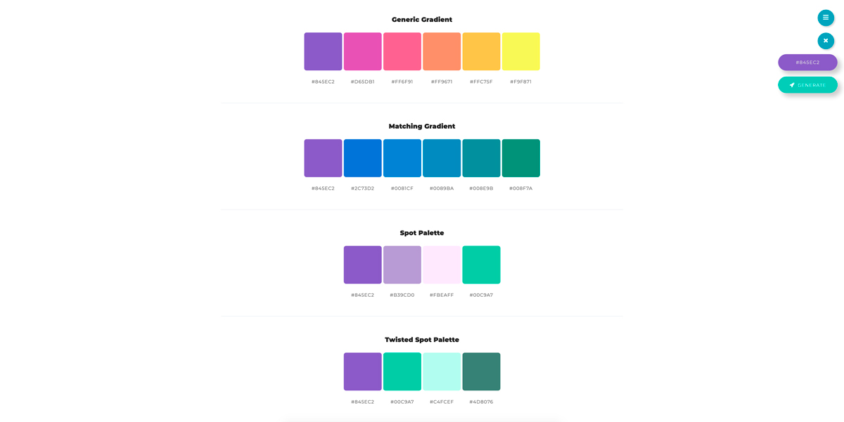 Different color palettes found on the Color Space website