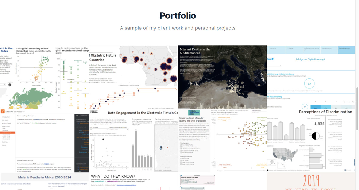 A screen grab taken from Naledi Hollbruegge's portfolio website, showcasing an array of client projects