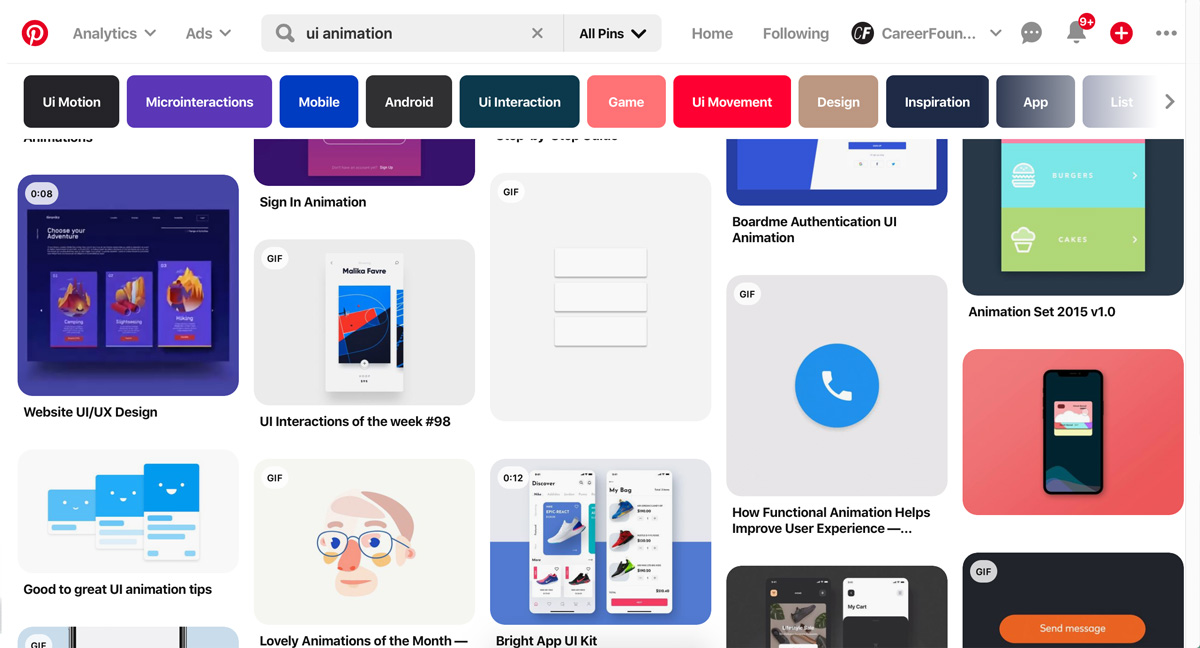 Pinterest's UI design example