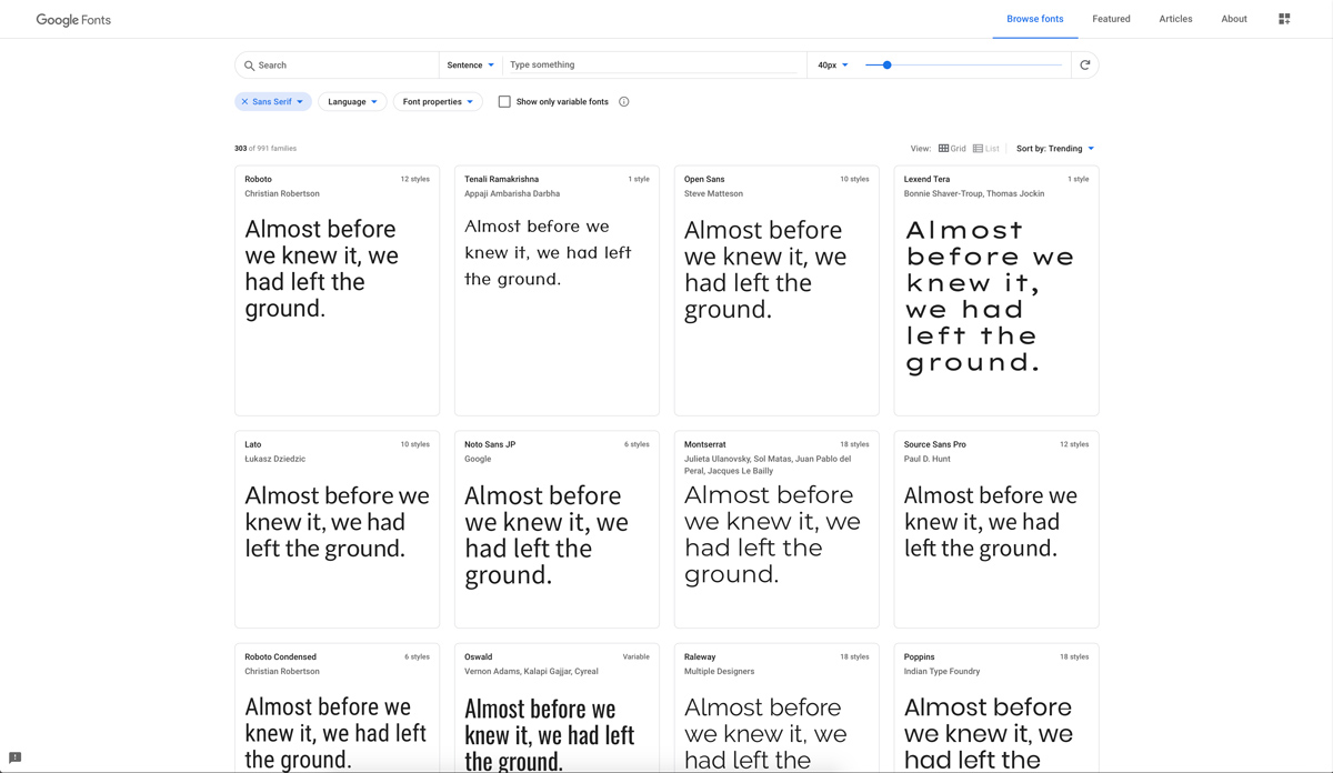 Serif fonts via Google