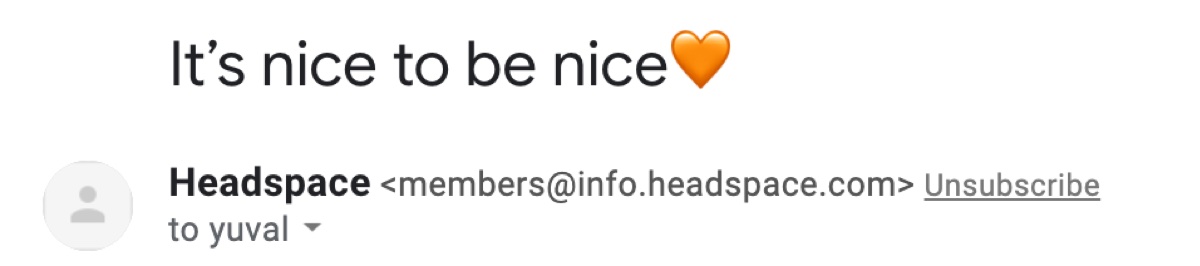 "It's nice to be nice [orange heart emoji]"