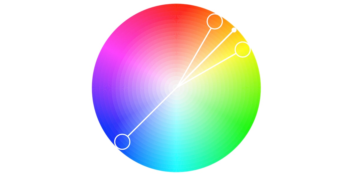 A color wheel demonstrating split-complementary colors
