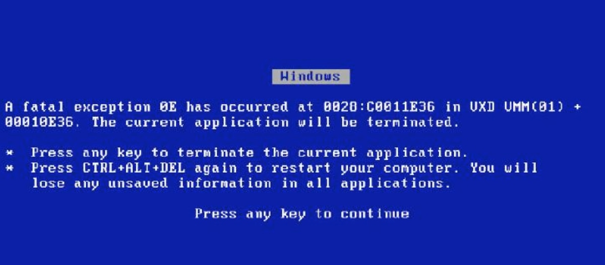 An old error message from a Windows computer