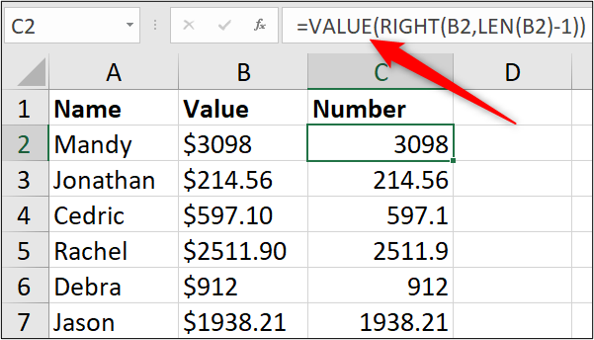 convert text to number excel formula