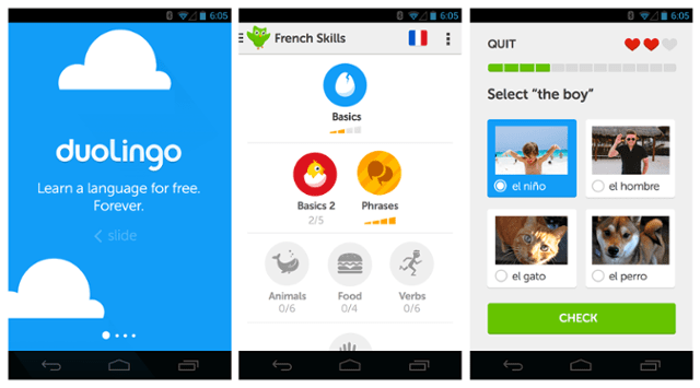 Screenshots from the duolingo app