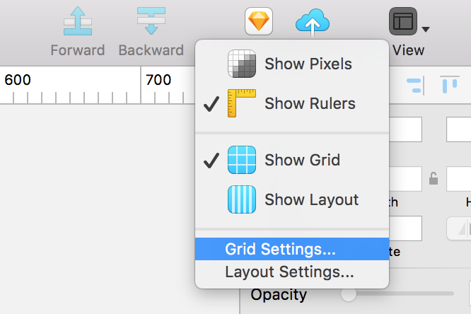 Screenshot showing where you can edit the grid options in Sketch.