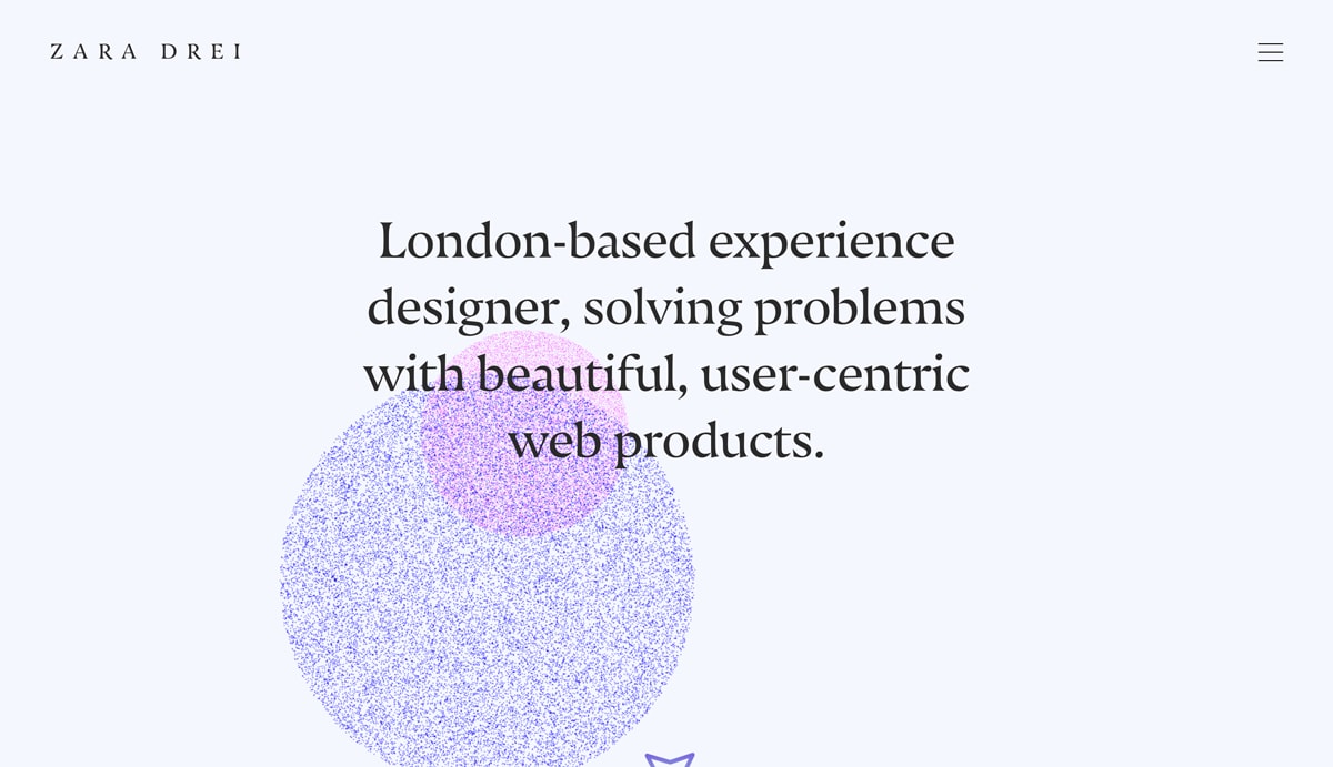 The homepage of Zara Drei's UX design portfolio